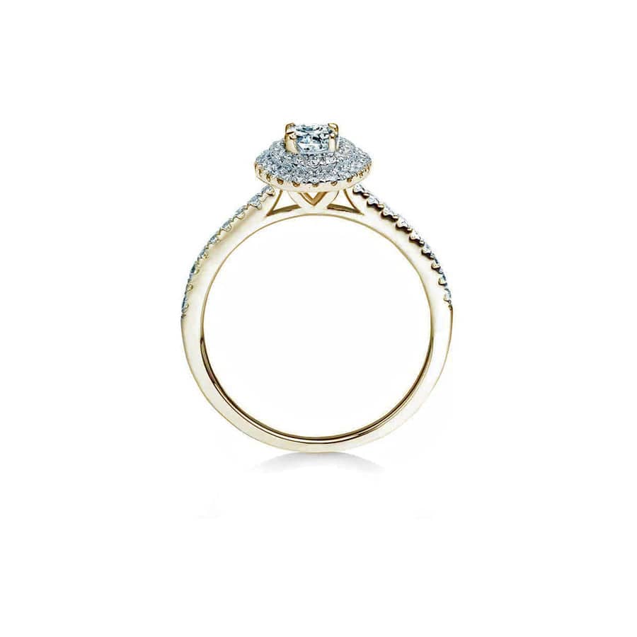 Valentina oval diamant halo forlovelsesring med hvid safir