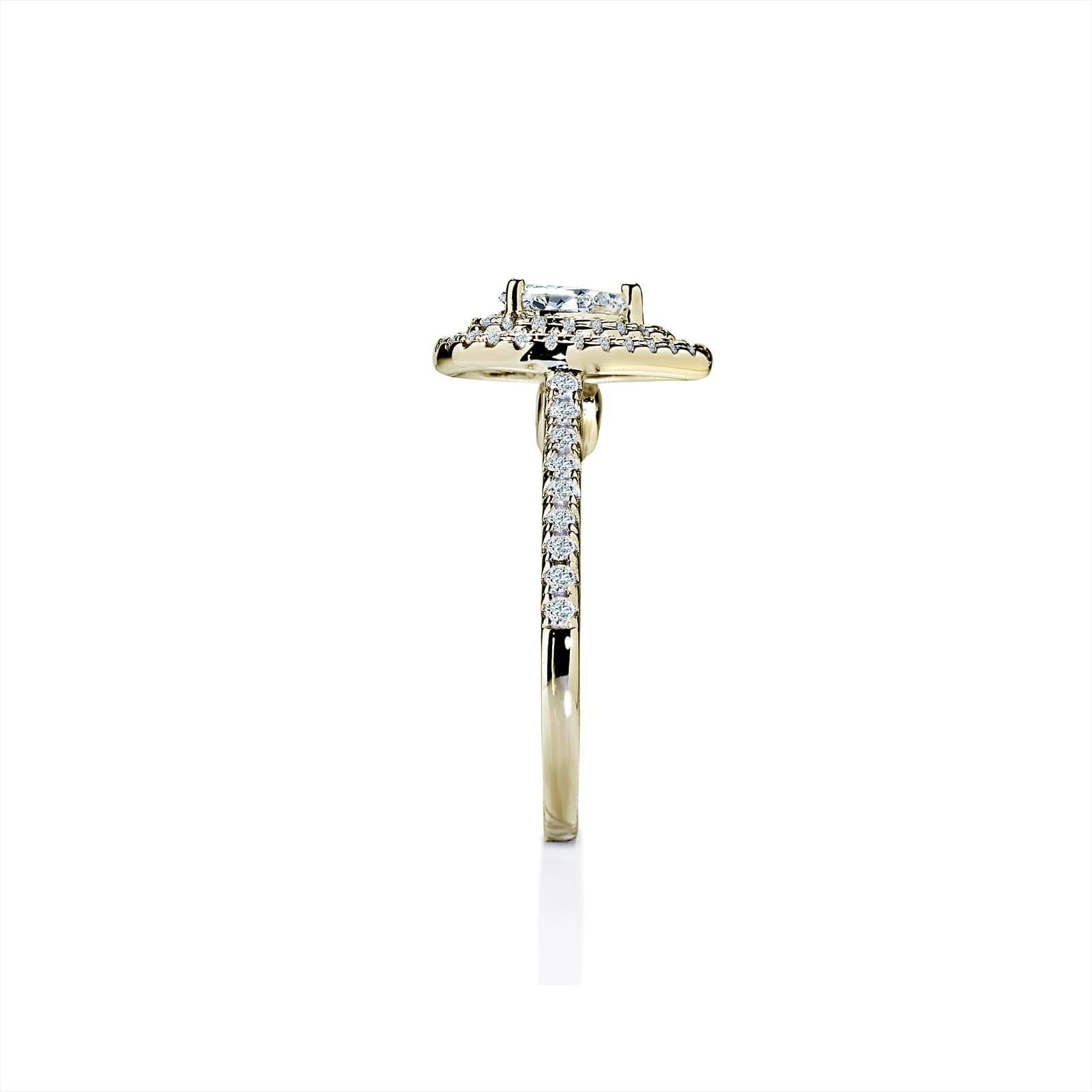 Sicily pæreformet forlovelsesring med safir og dobbelt diamanthalo