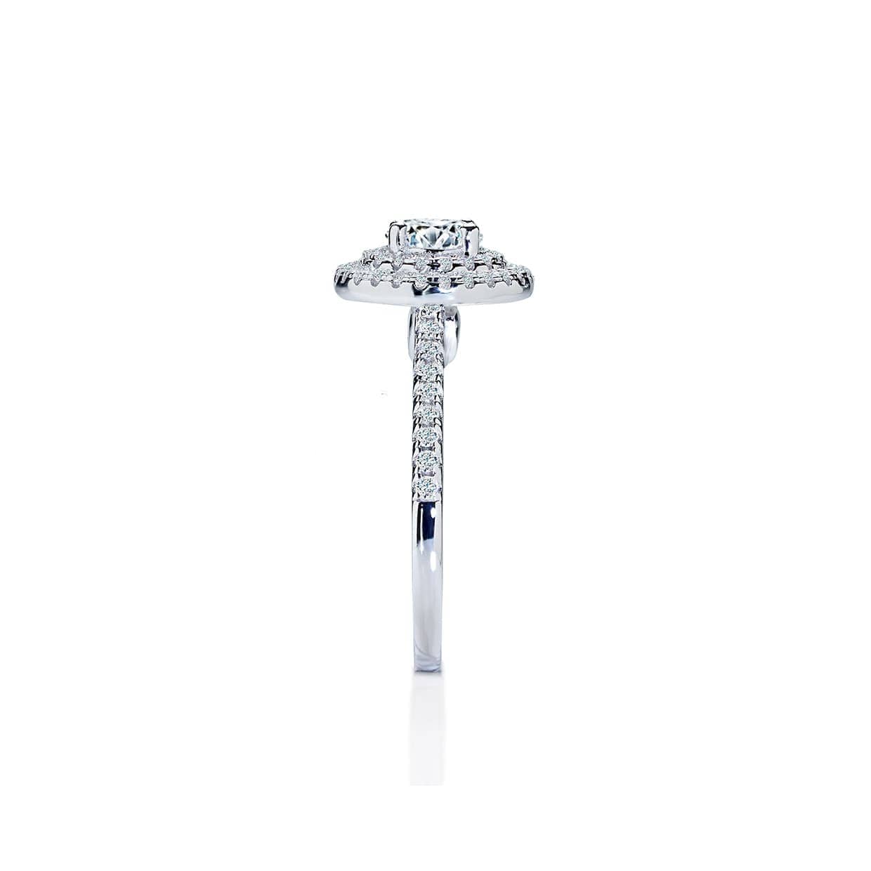 Amara dobbelt rund diamant halo forlovelsesring med hvid safir