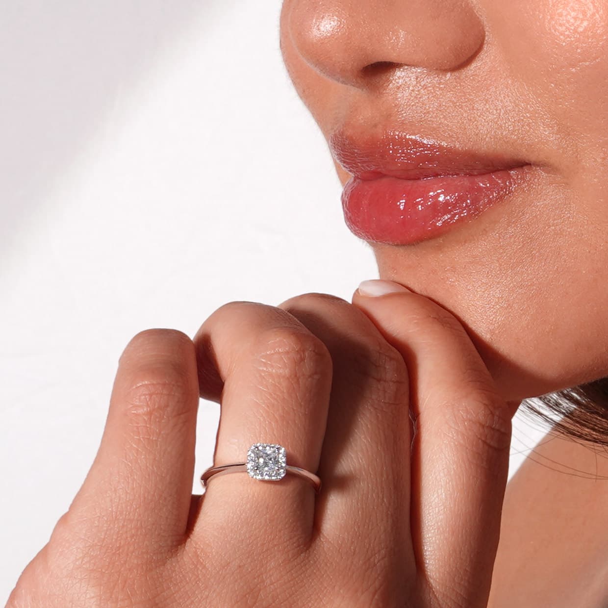 Oxford Silver Halo Square Solitaire Ring