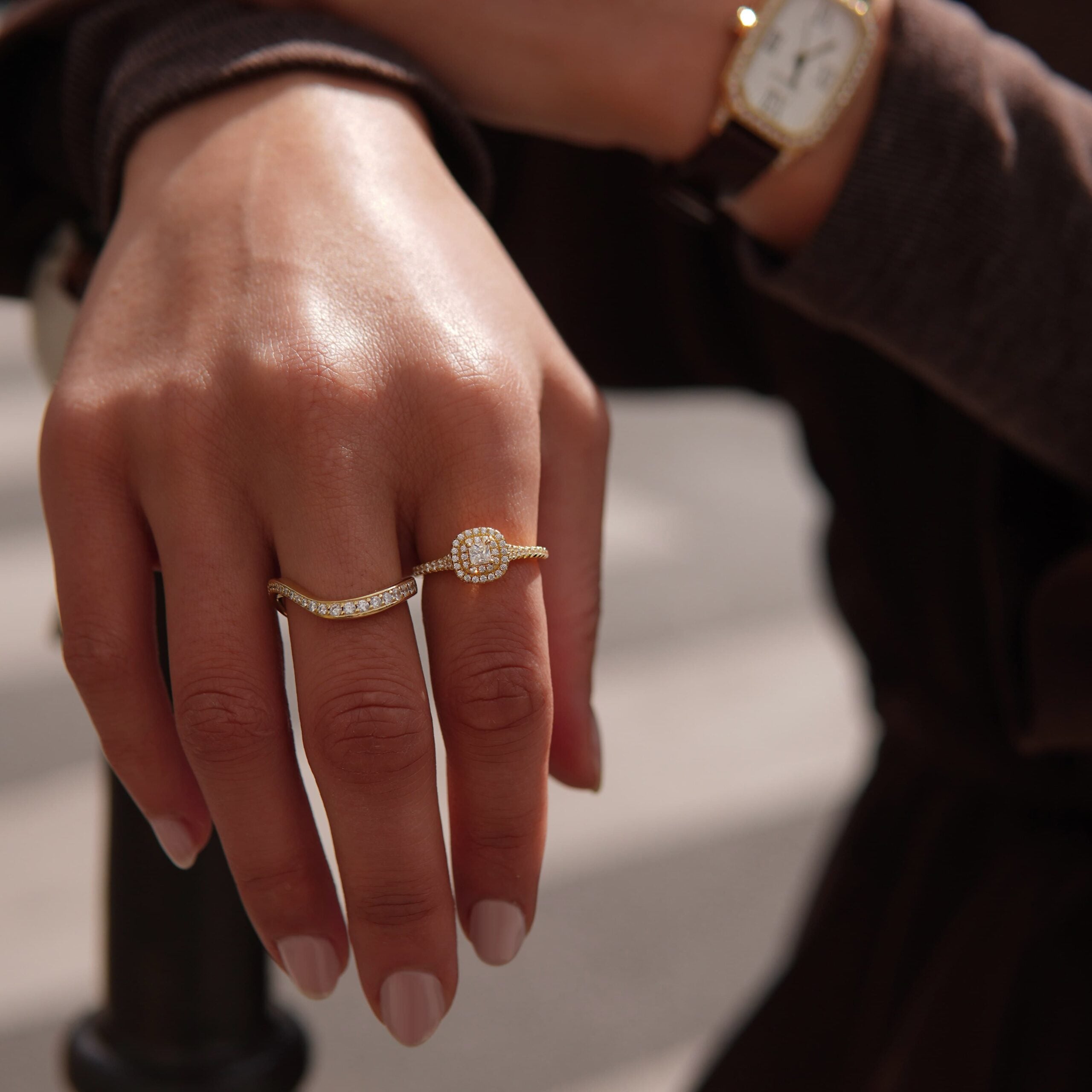Oxford dobbelt halo guld ring