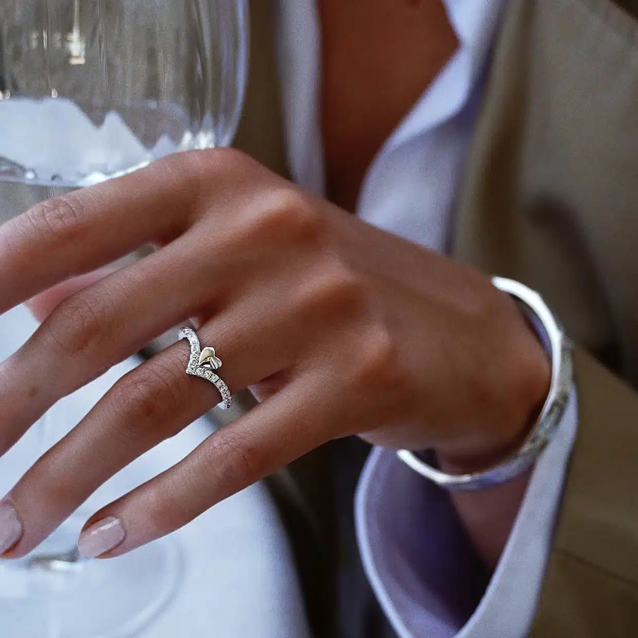 Loving V heart ring