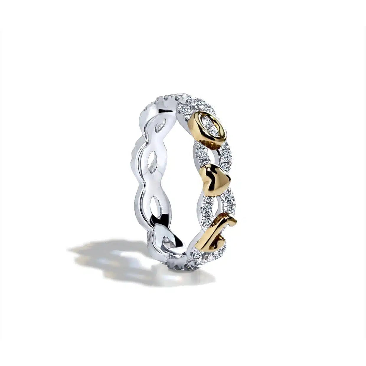 Diamantring eternity twist micropavé med initialer og diamanter i hvidguld