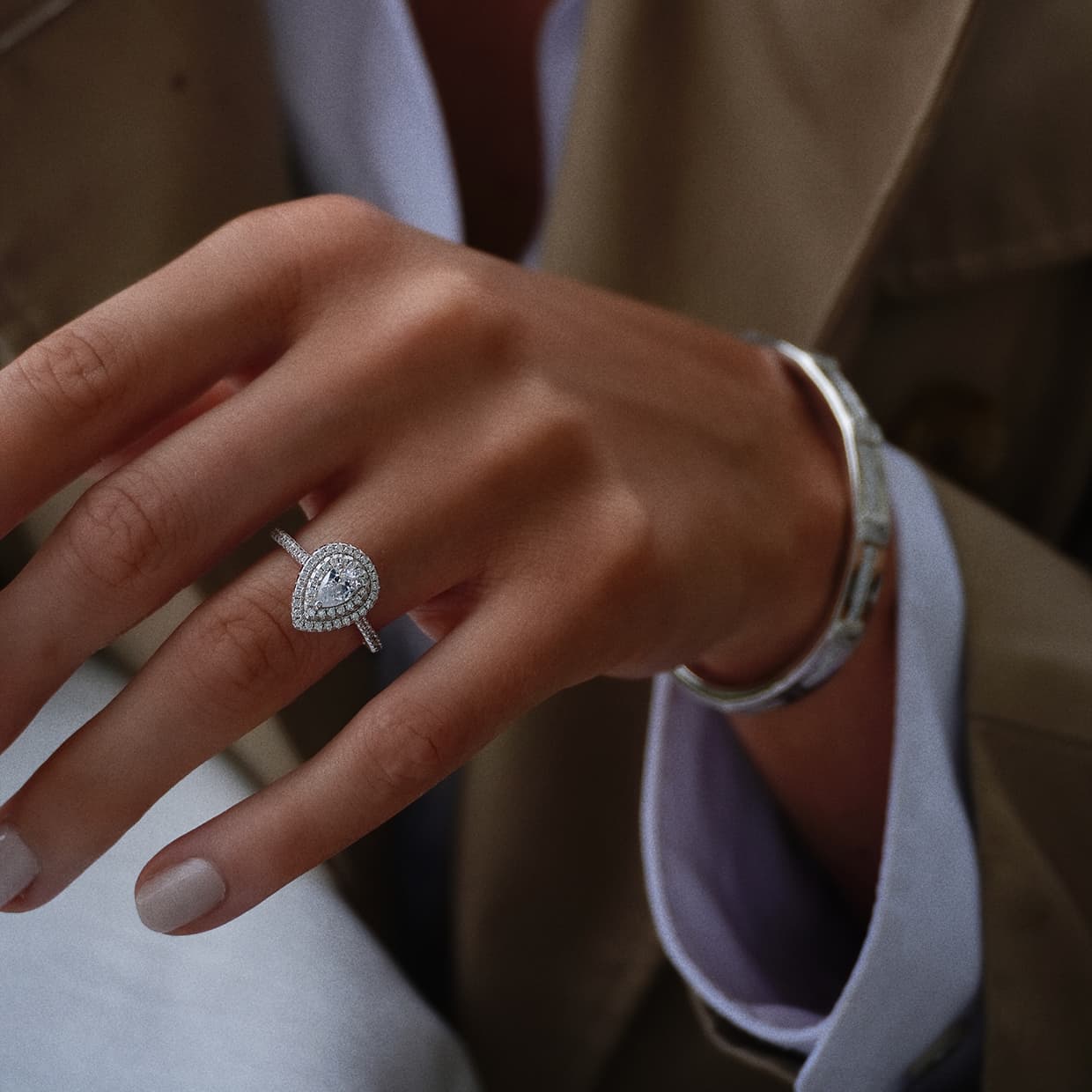 Oxford dobbelt halo pear forgyldt ring