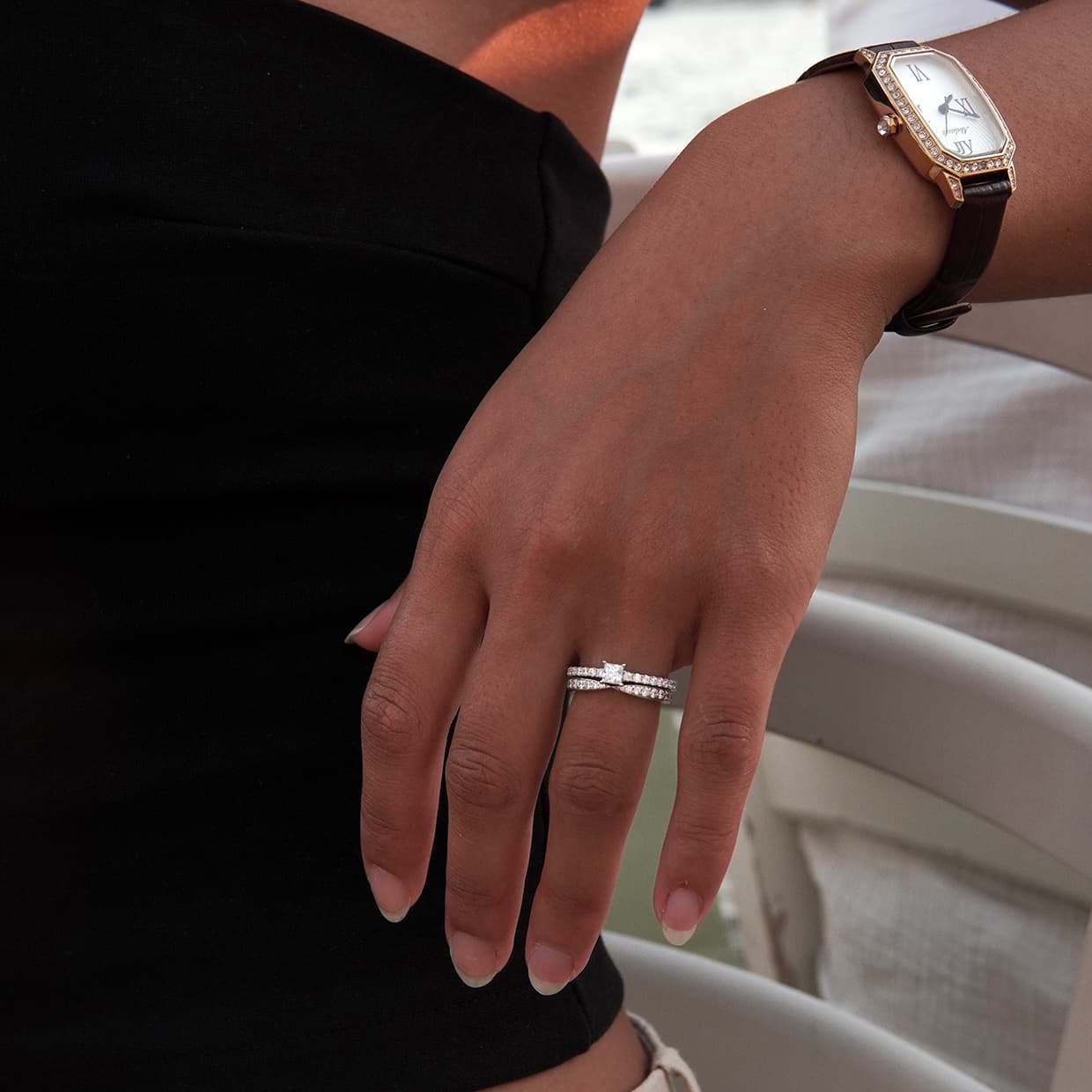 Oxford Silver Square Solitaire Ring med sten