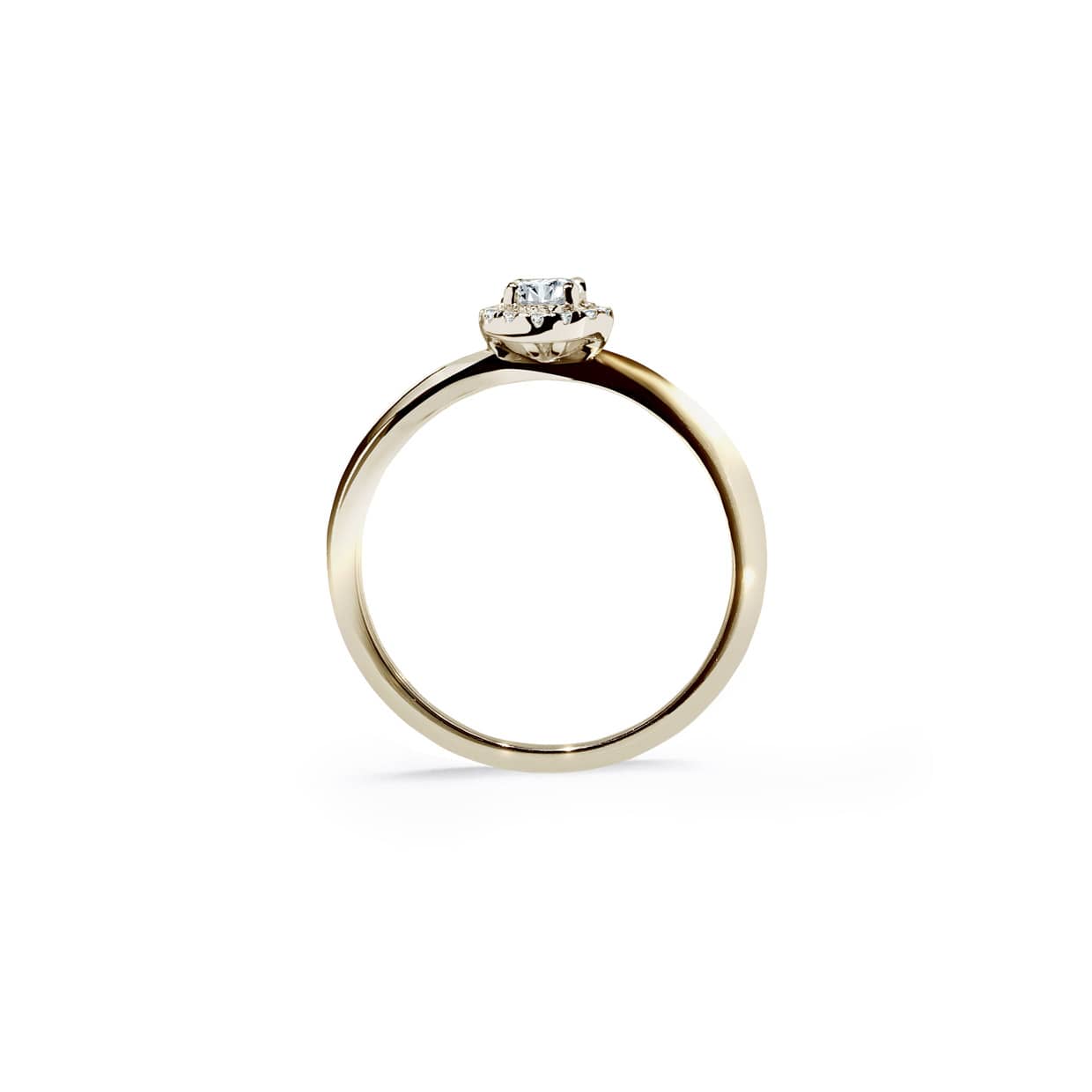 Rund halo diamant forlovelsesring i guld