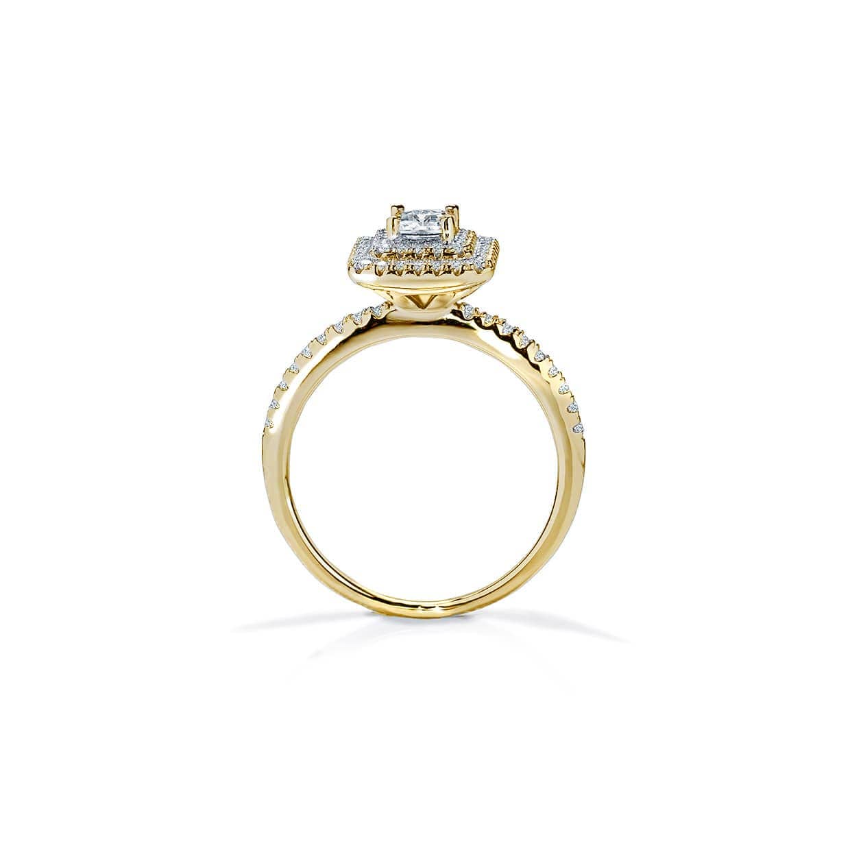 Bloom emerald safir guld forlovelsesring med dobbelt diamant halo