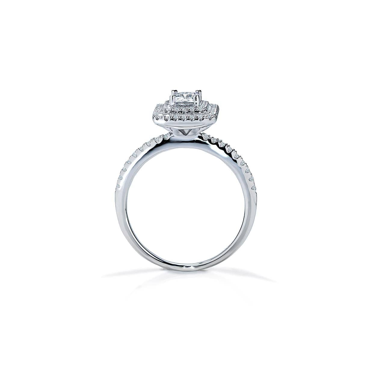 Corfu forlovelsesring med hvid emerald cut safir og diamanter