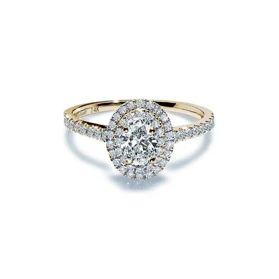 Valentina oval diamant halo forlovelsesring med hvid safir