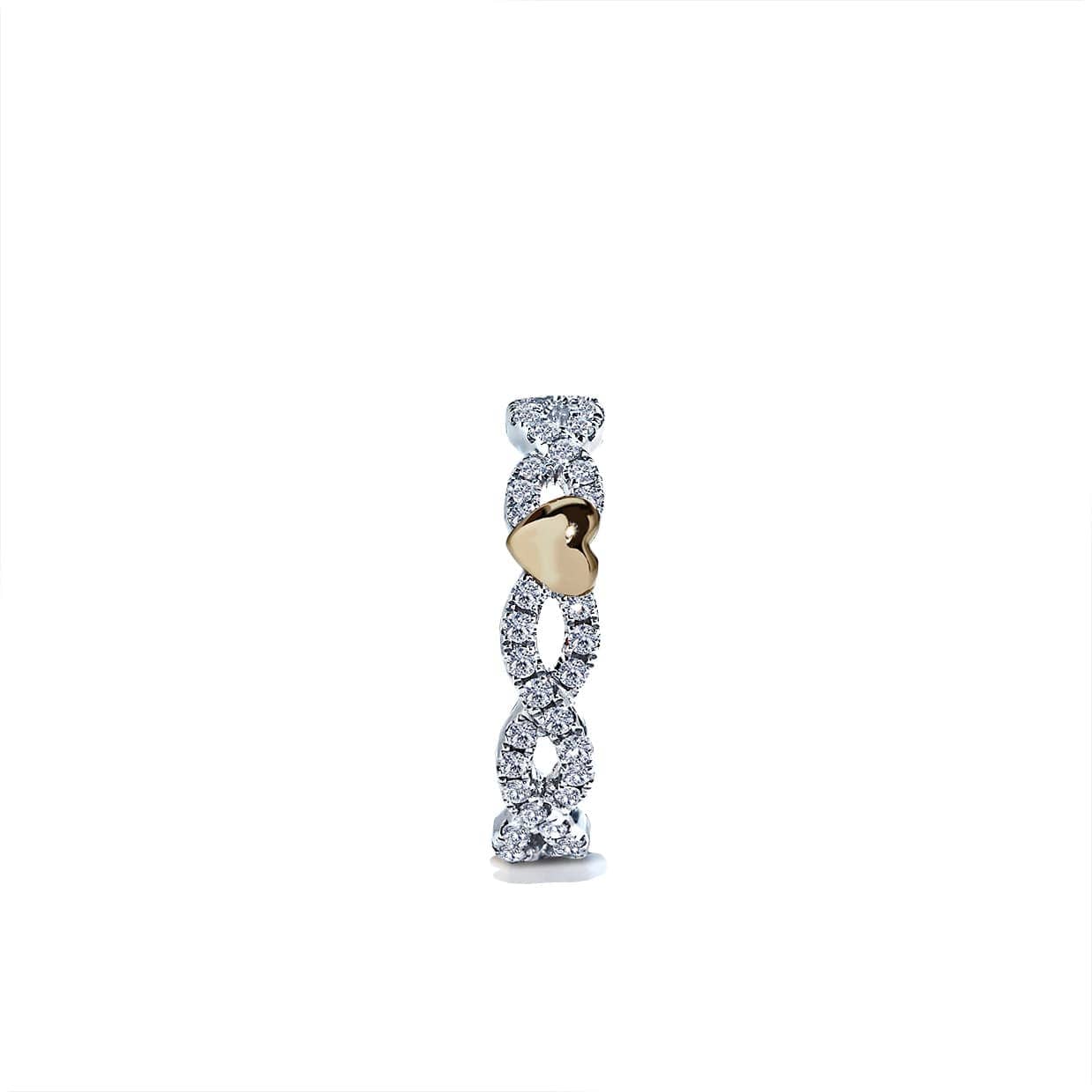 Diamantring eternity twist micropavé med hjerte i guld og hvidguld