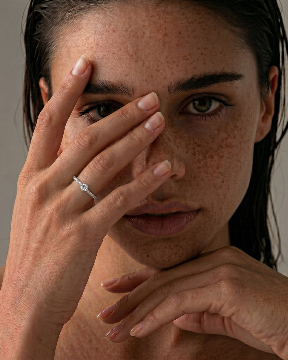 Oxford sølv rund solitaire-ring med sten