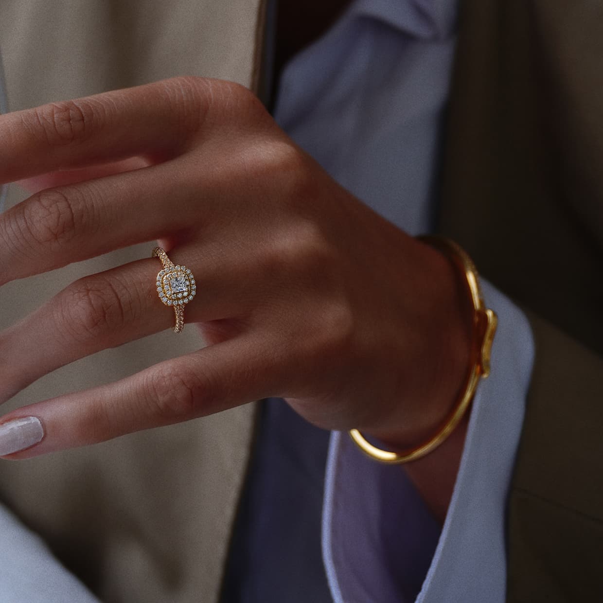 Oxford dobbelt halo guld ring