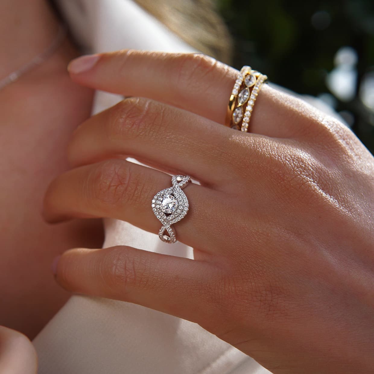 Oxford dobbelt halo ring med sten