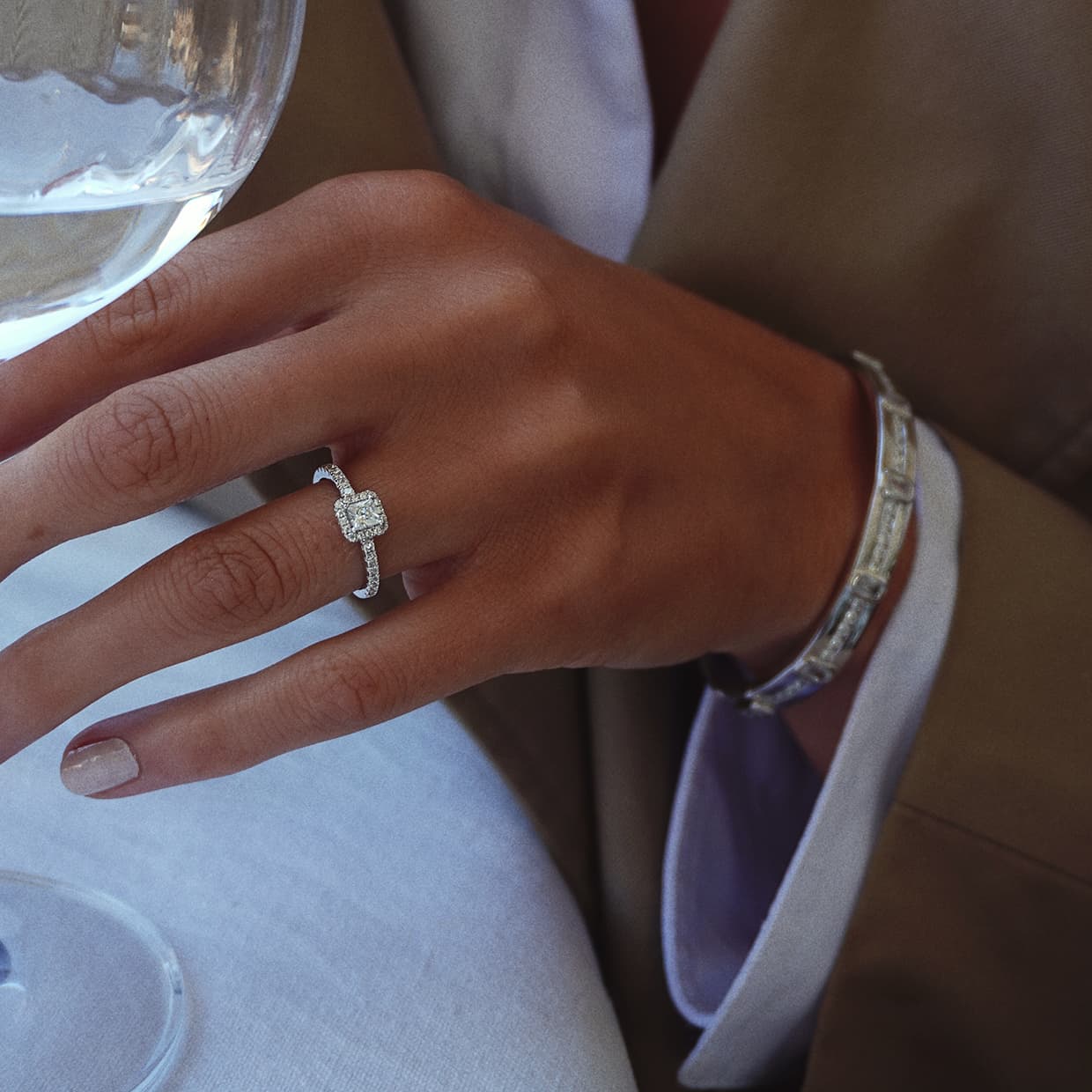 Oxford halo square solitaire ring